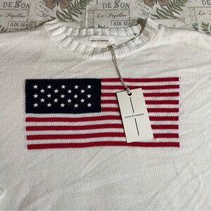 Moon & Madison Sweater Womens L‎  White American Flag Cropped Boxy Patriotic USA